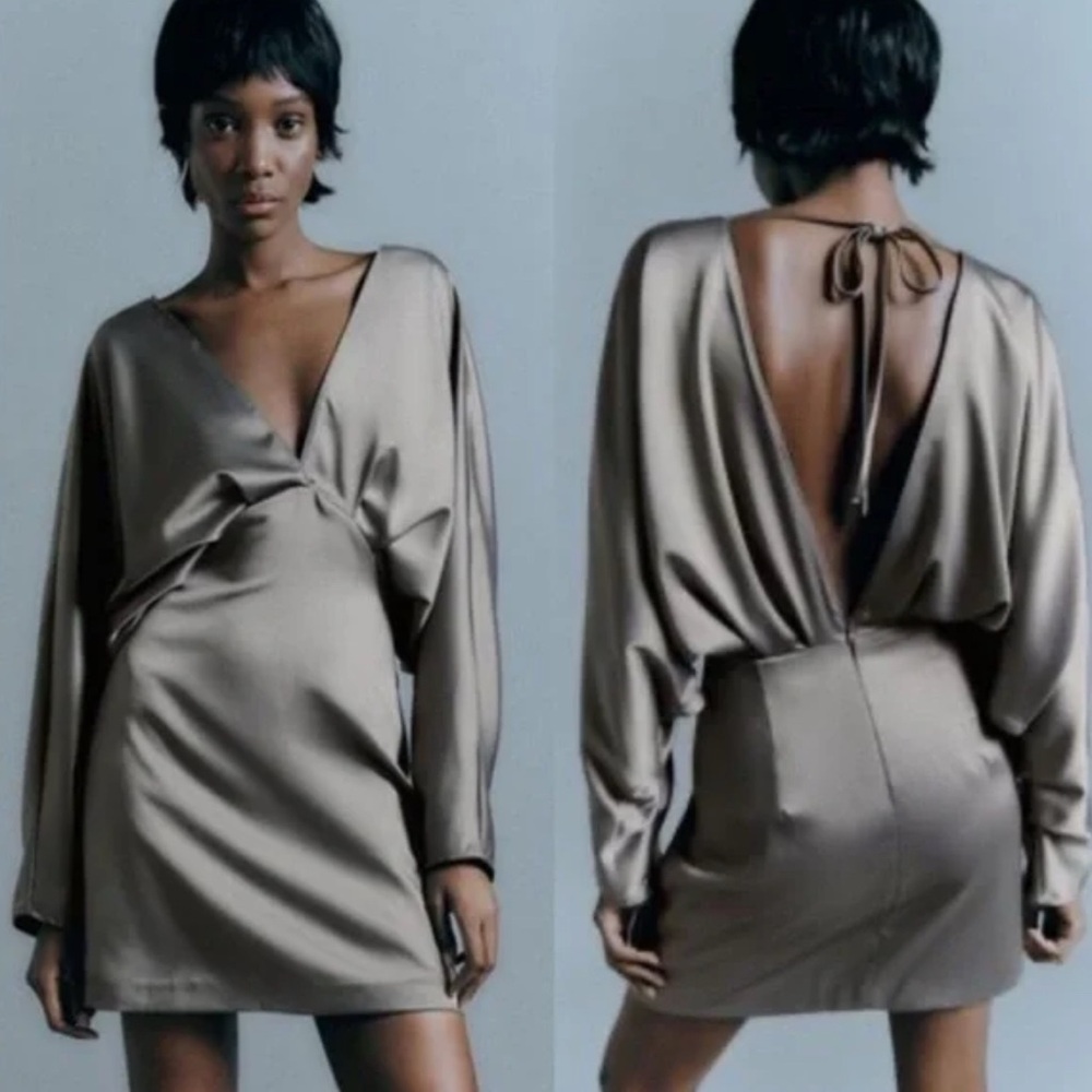 Zara Gray Satin Dress NWT